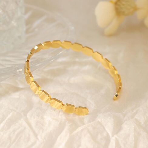Dainty Gold Open Thin Cuff Bangle Bracelets for Woman, 18k Gold Plated Adjustable Bracelet in Saudi Arabia