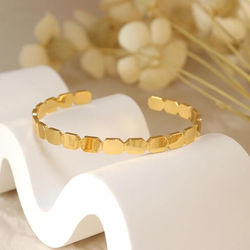 Dainty Gold Open Thin Cuff Bangle Bracelets for Woman, 18k Gold Plated Adjustable Bracelet in Saudi Arabia