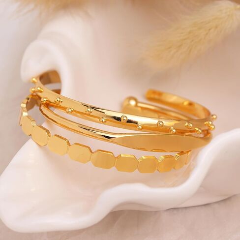 Dainty Gold Open Thin Cuff Bangle Bracelets for Woman, 18k Gold Plated Adjustable Bracelet in Saudi Arabia
