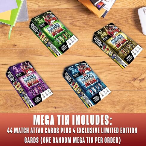 Topps Match Attax 2024-2025 Soccer Cards Eco Pack + Random Mega Tin + 100 Card Protectors, 83 Cards - 6 Exclusive Limited Edition Cards + New Classic Celebration Exclusive Card in Kuwait