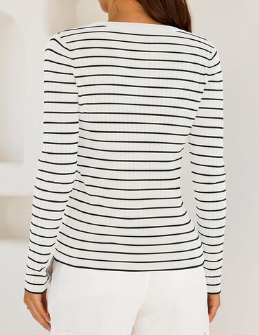ZESICA Womens Long Sleeve Striped Shirts V Neck Button Up Sweater Casual Loose Basic Tops 2024 Trendy Fall Clothes in Saudi Arabia