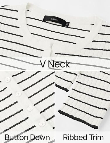 ZESICA Womens Long Sleeve Striped Shirts V Neck Button Up Sweater Casual Loose Basic Tops 2024 Trendy Fall Clothes in Saudi Arabia