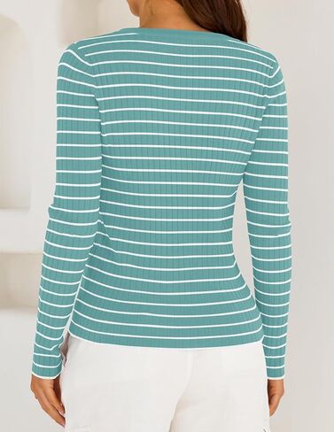 ZESICA Womens Long Sleeve Striped Shirts V Neck Button Up Sweater Casual Loose Basic Tops 2024 Trendy Fall Clothes in Saudi Arabia