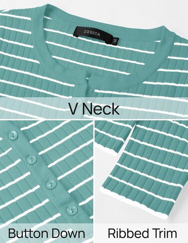 ZESICA Womens Long Sleeve Striped Shirts V Neck Button Up Sweater Casual Loose Basic Tops 2024 Trendy Fall Clothes in Saudi Arabia