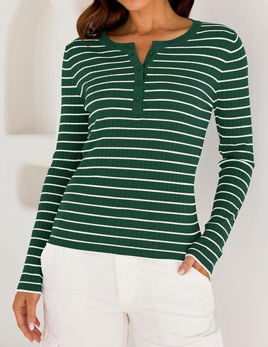 ZESICA Womens Long Sleeve Striped Shirts V Neck Button Up Sweater Casual Loose Basic Tops 2024 Trendy Fall Clothes in Kuwait
