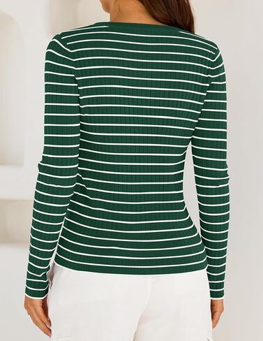 ZESICA Womens Long Sleeve Striped Shirts V Neck Button Up Sweater Casual Loose Basic Tops 2024 Trendy Fall Clothes in Kuwait