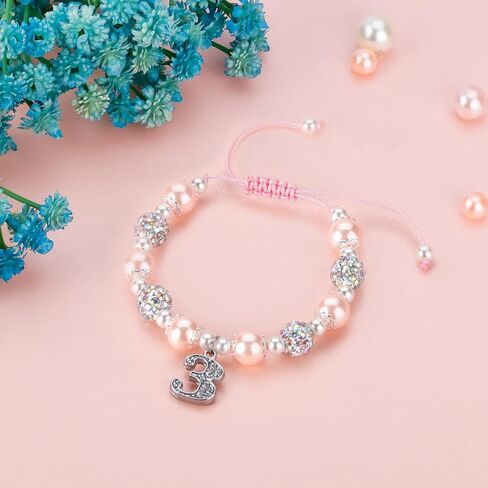 هدايا عيد الميلاد من الثاني إلى الثالث عشر من PARTNER لها، سوار ساحر على شكل رقم من اللؤلؤ الوردي وحجر الراين للفتيات والابنة والبنت والحفيدة والأخت in Kuwait