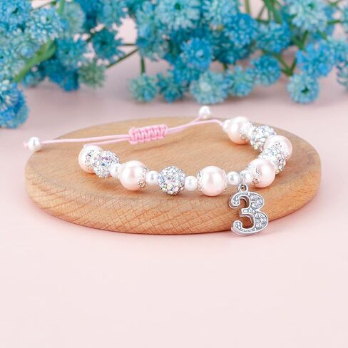 هدايا عيد الميلاد من الثاني إلى الثالث عشر من PARTNER لها، سوار ساحر على شكل رقم من اللؤلؤ الوردي وحجر الراين للفتيات والابنة والبنت والحفيدة والأخت in Kuwait