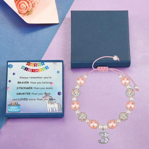 هدايا عيد الميلاد من الثاني إلى الثالث عشر من PARTNER لها، سوار ساحر على شكل رقم من اللؤلؤ الوردي وحجر الراين للفتيات والابنة والبنت والحفيدة والأخت in Kuwait