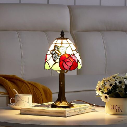 Stained Glass Dragonfly Design Table or Desk Light, Tiffany Style Mini Table Lamp-, LED Bulb Included-Vintage Look Colorful Accent Decor in Kuwait