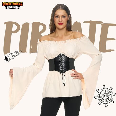Spooktacular Creations Women Pirate Costume, Adult Halloween Renaissance Costume, Pirate Top for Halloween Costumes Cosplay in Saudi Arabia