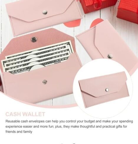 قطعتان من محفظة المغلف الوردي من جلد البولي يوريثان، مغلف نقدي قابل لإعادة الاستخدام، محفظة نقود صغيرة، محفظة أموال صغيرة لحامل النقود النقدية للنساء والرجال، مظاريف البنك للنقود والمظاريف والبريد ومستلزمات الشحن in Kuwait