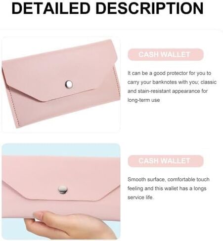 قطعتان من محفظة المغلف الوردي من جلد البولي يوريثان، مغلف نقدي قابل لإعادة الاستخدام، محفظة نقود صغيرة، محفظة أموال صغيرة لحامل النقود النقدية للنساء والرجال، مظاريف البنك للنقود والمظاريف والبريد ومستلزمات الشحن in Kuwait