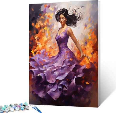 Dancing Woman Oil Painting Paint by Number Kits 16 x 20 inch Canvas Abstract Graffiti Red Dress Female Dancer DIY Painting for Kid Students Adult Beginner with Brushes Acrylic Pigment (without Frame) in Kuwait