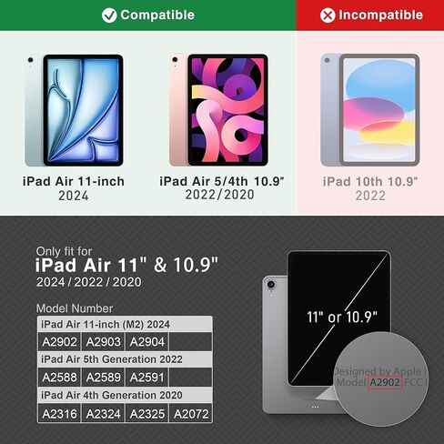 حافظة KingBlanc iPad Air الجيل الخامس/الرابع (2022/2020) مع حامل أقلام Apple، غطاء ذكي من الجلد النباتي، إيقاظ تلقائي متعدد الحوامل قابل للتعديل، حافظة لجهاز iPad Air 10.9 بوصة، أحمر × أزرق داكن in Kuwait