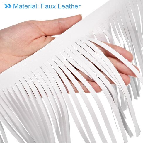 uxcell 1 Yard 10 Inch PU Faux Leather Fringe Trim Double Side Leather Sewing Tassel Fringe for DIY Sewing Dress Crafts Skirt Decoration, White in Saudi Arabia