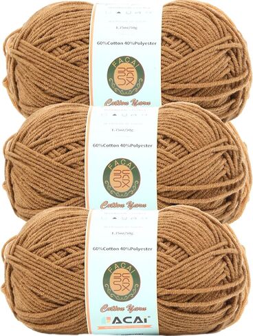 Soft Durable Cotton Blend Yarn for Crocheting - Worsted Weight,87.5 Yards per Ball 1.75 oz. (1, Tan) in Kuwait