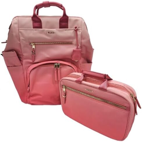حقيبة ظهر نسائية بإطار من TUMI 150541 Irma Pink مع أجزاء معدنية ذهبية متعددة الأقسام مع حقيبة مكياج للنساء in Saudi Arabia