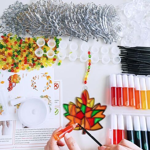 Winlyn 27 Sets Fall Leaf Suncatchers Ornaments DIY Window Paint Art Fall Craft Kits Maple Leaf Sun Catchers Painting Kits for Kids Classroom Activities Art Project Thanksgiving Autumn Party Decoration in Saudi Arabia
