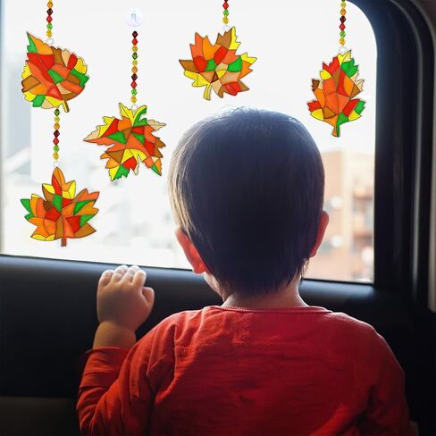Winlyn 27 Sets Fall Leaf Suncatchers Ornaments DIY Window Paint Art Fall Craft Kits Maple Leaf Sun Catchers Painting Kits for Kids Classroom Activities Art Project Thanksgiving Autumn Party Decoration in Saudi Arabia