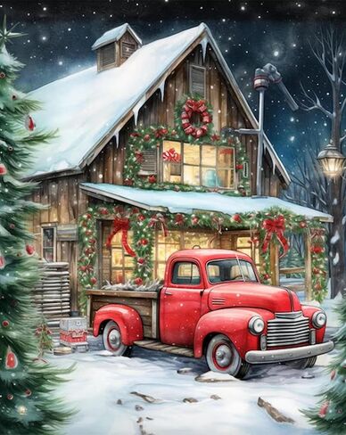 Arttoplus Christmas Paint by Numbers Kit for Adults-Red Truck Adult Paint by Number Kits on Canvas,Christmas Truck Paint by Number Adult for Gift Home Wall Decor(16x20inch) in Saudi Arabia