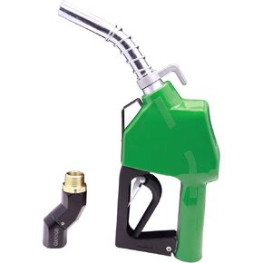 1" Inch NPT Fuel Nozzle Automatic Shut-Off Green Gas Pump Heavy Duty Nozzle with Fuel Hose Swivel & Hook 19/16 Inches Spout (OD=30mm) Three Notch Hold Open Clip Used For Diesel Petrol