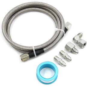 Steel Braided Turbo Oil Feed Line -4AN, Pressure Stainless Remote Turbocharger Sensor Teflon 4 AN Gauge Line Kit (36 inch)