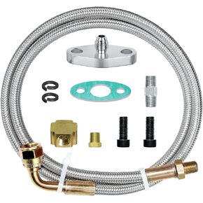 Turbo Oil Feed Line Kit Compatible with T3 T4 T60 T61 T70 1/8 PNT 90 Degree 41'' Universal Turbocharger 4AN Braided Stainless Steel Oil Feed Line with 1/8 NPT Fitting