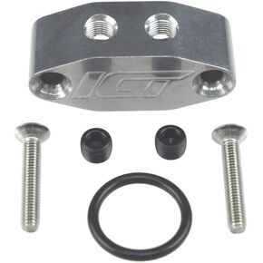 ICT Billet LS TWIN TURBO DUAL 90 degree 1/8" NPT OIL FEED LINE ADAPTER PLATE LS1 LSX kit Port LS3 right angle Billet Plate Supply Pressure Sensor Cover 551533