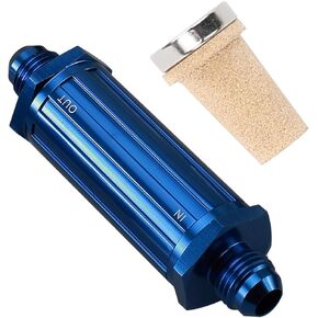 Black Aluminum AN6 Inlet Fuel Filter with 30 Micron Bronze Insert Element -6 AN to -6 AN Male Flare Union Inline Fuel Filter Fitting Adapter,Full Length 92.68 mm