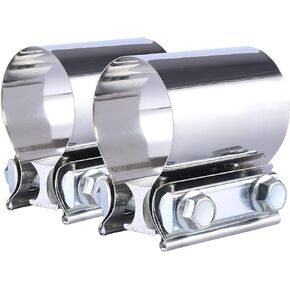 BATONECO 2.25 Inch 2 1/4'' Butt Joint Exhaust Seal Band Clamp,Exhaust Band Clamp T304 Stainless Steel Universal (2 Packs) Metallic