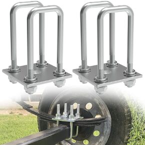 Square U-Bolt Kit for Boat Trailer Mounting Axle Leaf Springs Zinc(4 U-Bolt + 2 Plate),Heavy Duty Square U-Bolts with Nuts and Frame Plate for Trailer Automobiles Trailer, 2" W x 5" L