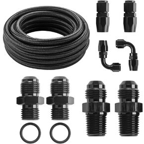AN6 Automatic Transmission Cooler Line Kit For 4L60E 4L65E - Black Nylon Braided Hose Kit