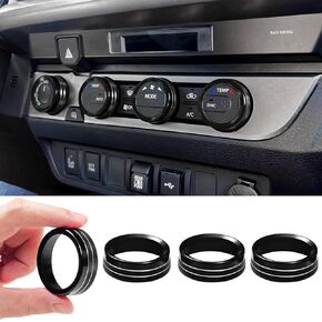 أغطية مقابض الأزرار الداخلية المزخرفة من JKCOVER متوافقة مع Toyota Tacoma 2023 2022 2021 2020 2019 2018 2017 2016، مكيف هواء 4WD Temp Air AC Switch Audio CD حلقة مقبض من سبائك الألومنيوم (أحمر، 4 قطع)