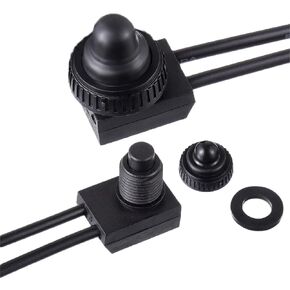 KP-107 Waterproof Push Button Switch 12V ON/Off SPST Switch with 4.5''Lines for Motorcycle/Car(Pack of 5pcs,Black)