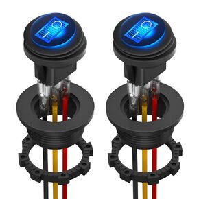 DaierTek UL Listed Waterproof Round Rocker Switch with Shell 12V Blue LED Rocker Toggle Switch Lighted ON Off SPST 3 Pin Rocker Switch 12 Volt for Marine Automotive RV Truck -2PCS