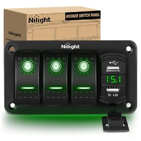 Nilight 3 Gang Rocker Switch لوحة خلفية زرقاء مع PD نوع C وشاحن USB الفولتميتر مقاوم للماء 12 فولت 24 فولت تيار مستمر مفتاح الروك مع ملصقات توهج ليلي للسيارات والشاحنات والقوارب RVs، ضمان لمدة عامين، أزرق/صندوق