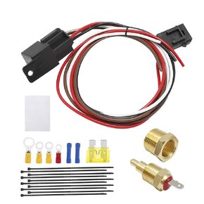 Fan Sensor Switch Electric Cooling Fan Thermostat Kit Electric Fan Wiring Kit Temperature Sensor Switch Electric Fan Relay Kit, 185 on 175 Off, 40 AMP