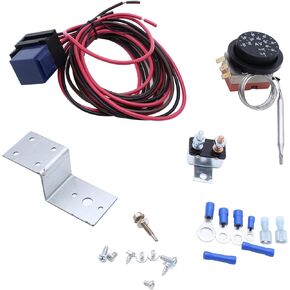 Adjustable Electric 12V Radiator Fan Complete Thermostat Control Relay Wire Kit Car Truck