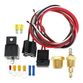 Electric Fan Relay Kit Electric Fan Wiring Kit with Thermostat Radiator Fan Temperature Sensor Switch 185 On 175 Off, 40 AMP Waterproof Relay Kit, Electric Cooling Fan Thermostat Kit 4 Pin