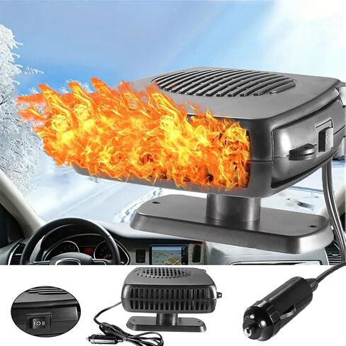 سخان السيارة، مزيل ضباب الزجاج الأمامي المحمول بقدرة 200 واط ومزيل الصقيع بقدرة 200 واط، مراوح تسخين وتبريد سريعة، وضعان في 1 مع قابس ولاعة السجائر وقاعدة دوارة 360 درجة (12 فولت 200 واط) in Kuwait