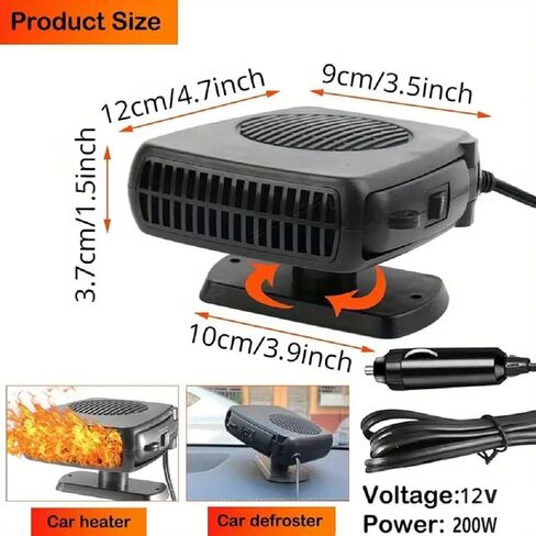 سخان السيارة، مزيل ضباب الزجاج الأمامي المحمول بقدرة 200 واط ومزيل الصقيع بقدرة 200 واط، مراوح تسخين وتبريد سريعة، وضعان في 1 مع قابس ولاعة السجائر وقاعدة دوارة 360 درجة (12 فولت 200 واط) in Kuwait
