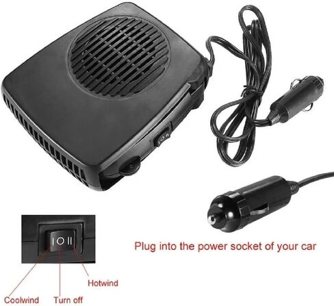 سخان السيارة، مزيل ضباب الزجاج الأمامي المحمول بقدرة 200 واط ومزيل الصقيع بقدرة 200 واط، مراوح تسخين وتبريد سريعة، وضعان في 1 مع قابس ولاعة السجائر وقاعدة دوارة 360 درجة (12 فولت 200 واط) in Kuwait