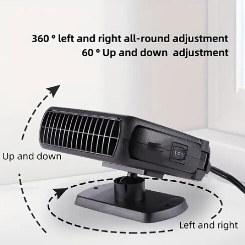 سخان السيارة، مزيل ضباب الزجاج الأمامي المحمول بقدرة 200 واط ومزيل الصقيع بقدرة 200 واط، مراوح تسخين وتبريد سريعة، وضعان في 1 مع قابس ولاعة السجائر وقاعدة دوارة 360 درجة (12 فولت 200 واط) in Kuwait