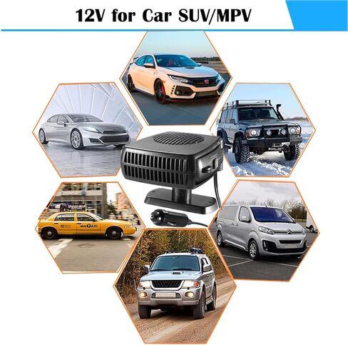 سخان السيارة، مزيل ضباب الزجاج الأمامي المحمول بقدرة 200 واط ومزيل الصقيع بقدرة 200 واط، مراوح تسخين وتبريد سريعة، وضعان في 1 مع قابس ولاعة السجائر وقاعدة دوارة 360 درجة (12 فولت 200 واط) in Kuwait