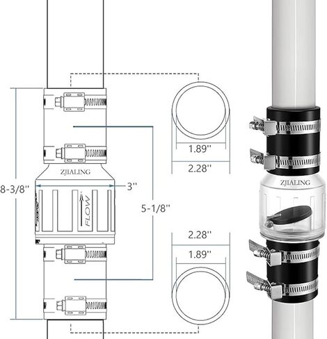 صمام فحص صامت 1-1/2 بوصة، صمام فحص مضخة مستنقع، زعنفة محملة بنابض لمنع التدفق الخلفي، صمام فحص صامت مع 4 مشابك من الفولاذ المقاوم للصدأ، زيادة العمر المتوقع لمضخة الحوض، يناسب أنبوب 1-1/2 بوصة in Kuwait