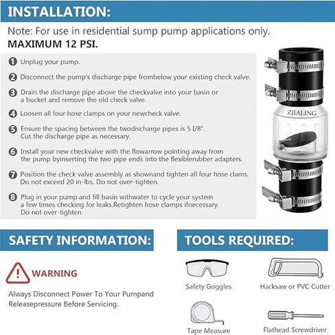 صمام فحص صامت 1-1/2 بوصة، صمام فحص مضخة مستنقع، زعنفة محملة بنابض لمنع التدفق الخلفي، صمام فحص صامت مع 4 مشابك من الفولاذ المقاوم للصدأ، زيادة العمر المتوقع لمضخة الحوض، يناسب أنبوب 1-1/2 بوصة in Kuwait