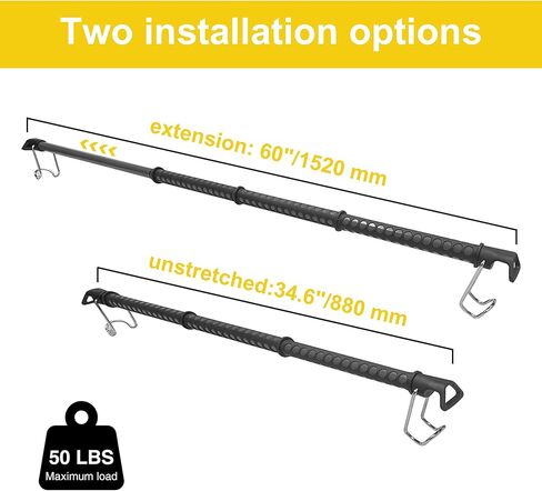 شريط شماعات السيارات عالي التحمل من Elantrip، يمتد من 34 بوصة إلى 63 بوصة، وأنابيب حديدية وغطاء حماية مطاطي للسيارات والشاحنات وسيارات الدفع الرباعي وRVS (مجموعة قطعة واحدة) in Kuwait