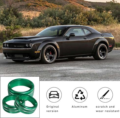 3PCS Air Conditioner Switch Button Knob Cover, Aluminum Alloy A/C Decal Trim Rings Compatible with Dodge Challenger Durango 2015-2022, Auto Interior Decor Accessories (Black) in Kuwait