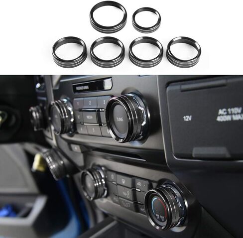 لمفتاح ومقطورة مكيف الهواء F150 وزر مقبض الدفع الرباعي وVOL لسيارة Ford F150 XLT 2016 2017 2018 2019، ألومنيوم أسود، 6 قطع (ليس لـ 2021 2022) in Saudi Arabia